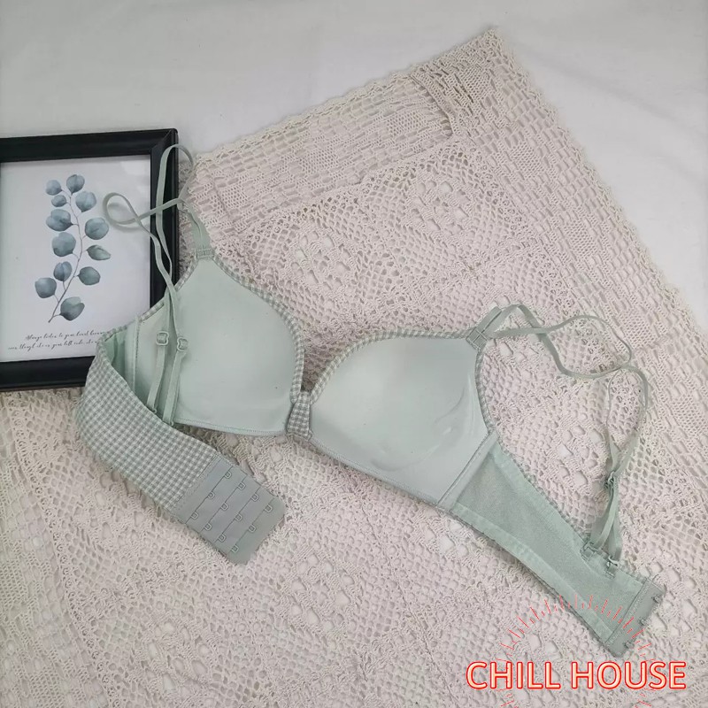 HÓT-BỘ ĐỒ LÓT NHÚN NƠ THÔNG HƠI KẺ CUTE - CHILLHOUSE