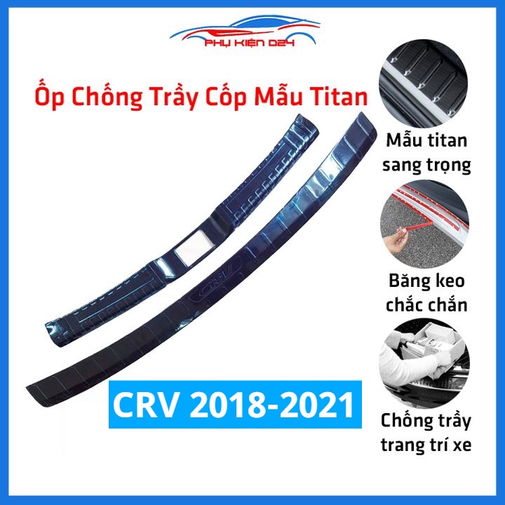 Ốp chống trầy cốp Honda CRV 2018-2019-2020-2021 thép không gỉ vân titan bảo vệ xe chống va đập