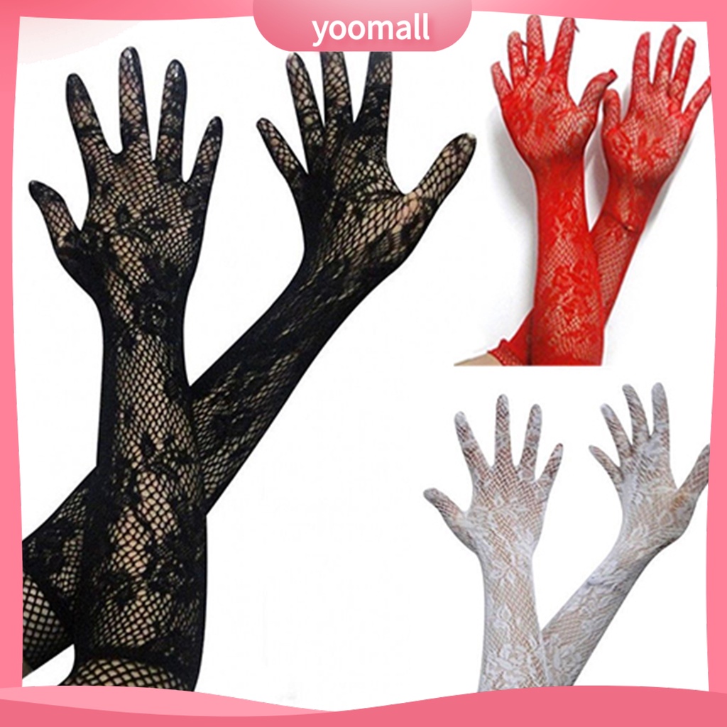 Găng Tay Dài Khuỷu Tay Phối Ren Hoa Gợi Cảm Cho Nữ