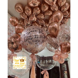 Bóng bay to nhũ in chữ màu rose gold