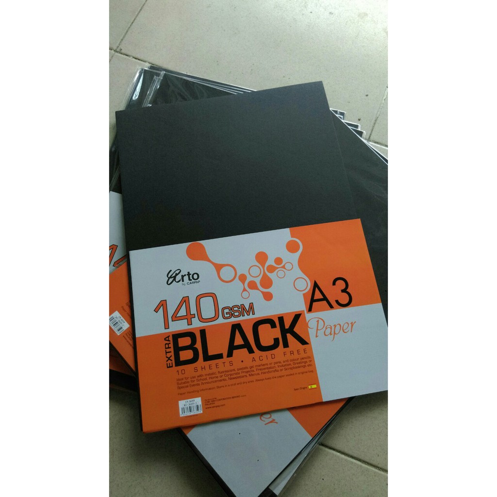 -Xấp 10 tờ giấy vẽ màu đen BLACK PAPER CHEE WAH MALAYSIA khổ A3 ĐL 140gsm-
