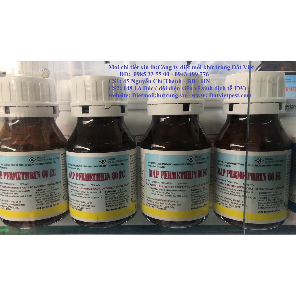 Thuốc diệt côn trùng Permethrin 60 EC chai 200ml phun cho gia đình 200 mét. Sản phẩm nhập khẩu của MAPPACIFIC Singapore