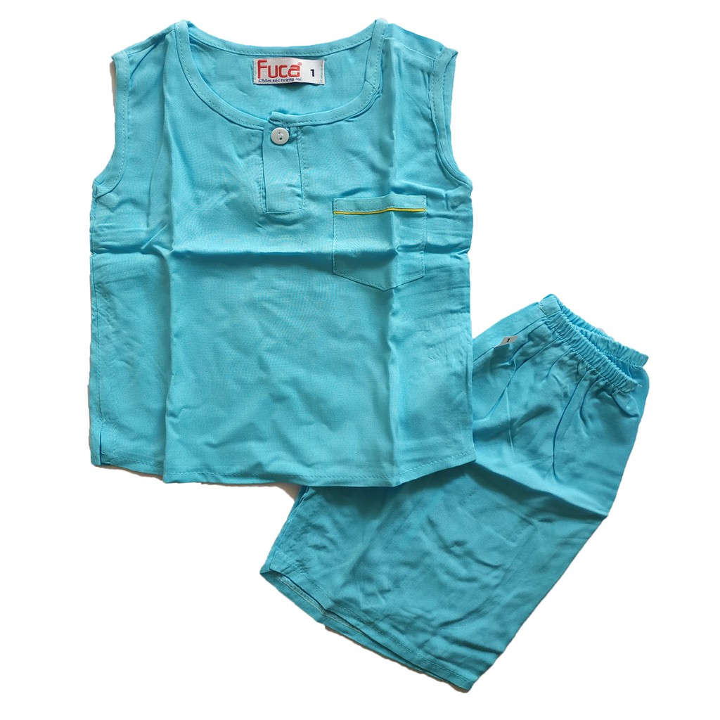 Bộ tole lanh cho bé trai ( 8 size từ 4kg - 20kg), đồ bộ quần đùi áo sát nách màu sắc tươi sáng chất vải tole lanh Fuca