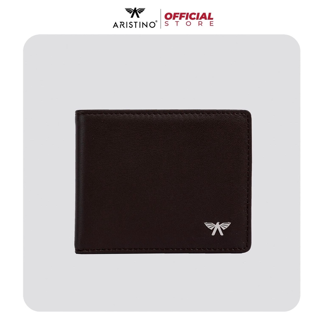 Ví nam ARISTINO AWER0302 bóp nam dáng ngắn da bò vân trơn logo dập nổi cao cấp