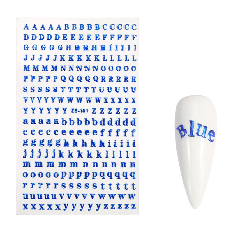 [Hàng mới về] Set 5 tờ sticker hình chữ 3d trang trí móng nghệ thuật lấp lánh