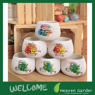 Chậu men vẽ ngẫu nhiên - chậu trồng cây mini văn phòng