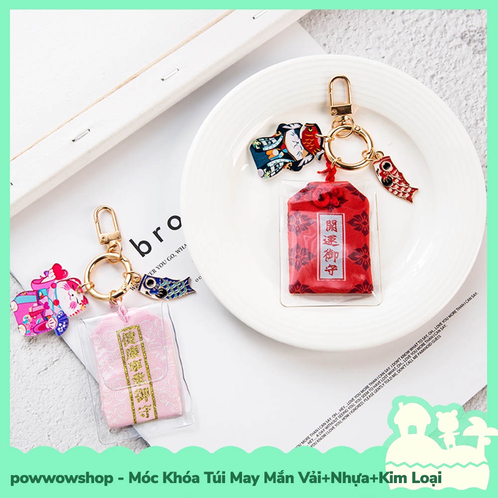 [Sẵn VN - Hỏa Tốc] Móc Khóa Túi May Mắn Kim Loại+PE+Vải Mẫu Lucky Cat Mèo May Mắn Và Cá Chép