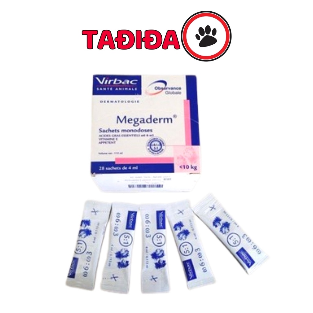 Gói Gel dinh dưỡng cho Chó Mèo Virbac Megaderm 4ml giúp mượt lông, da và giảm ngứa – Tadida Pet