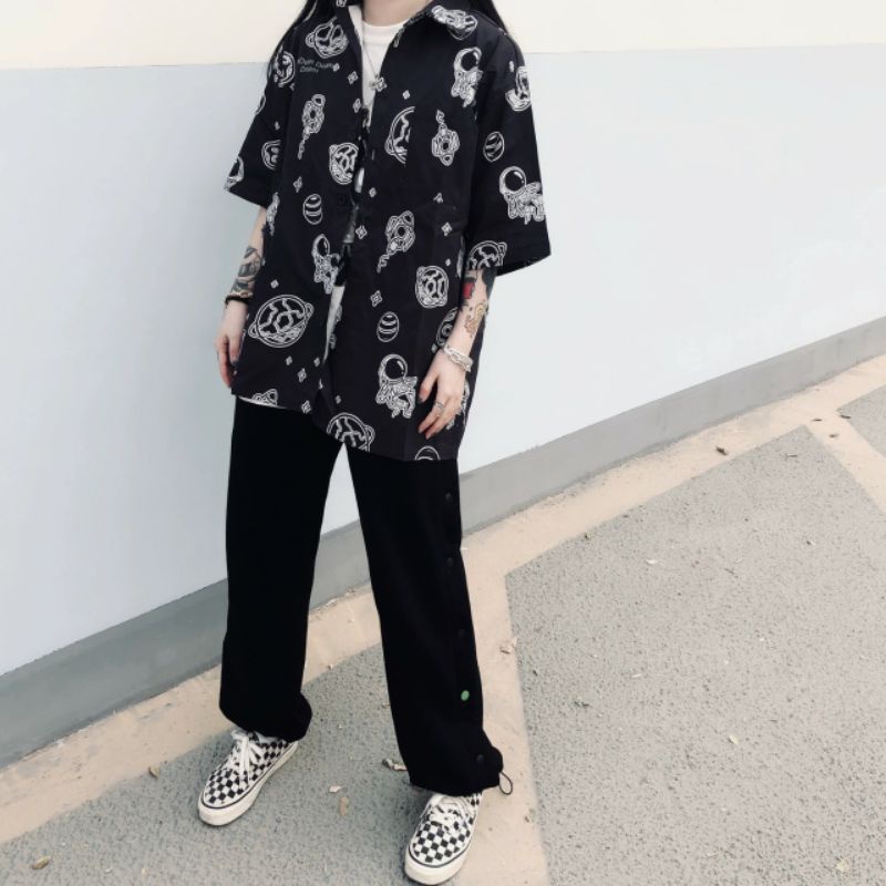 Áo Sơ Mi Tay Ngắn Unisex Cổ Bẻ Phông Cách Hàn Quốc Freesize