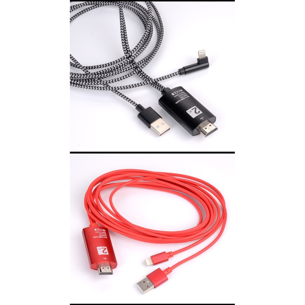 Cáp Chuyển Đổi Từ Iphone Sang  HDMI Tivi -  Lightning to HDMI 2K Dây Dù Bẻ Góc 90 Độ Dài 2m