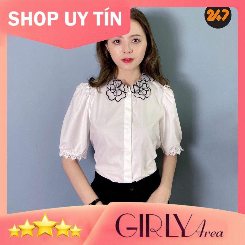 VNXK BÁN SỈ ÁO SƠ MI TRẮNG CỔ HOA CHO NỮ