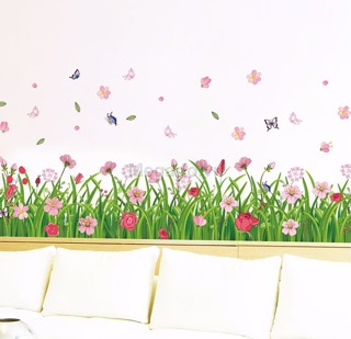 Decal tranh dán chân tường hoa cỏ