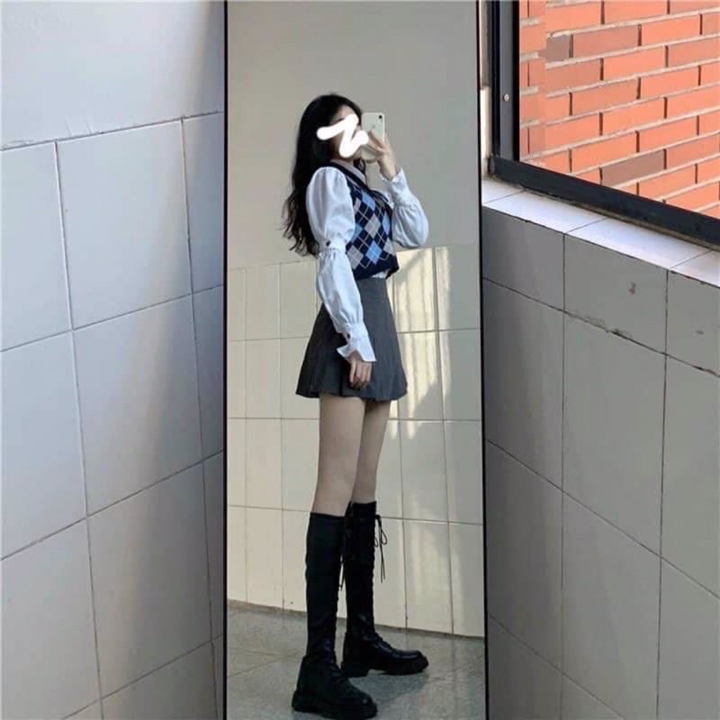 [Ảnh thật/Video]Áo gile len dáng croptop phong cách nữ sinh Hàn Quốc | BigBuy360 - bigbuy360.vn