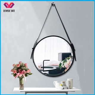 Gương treo tường viền da hình tròn treo tường