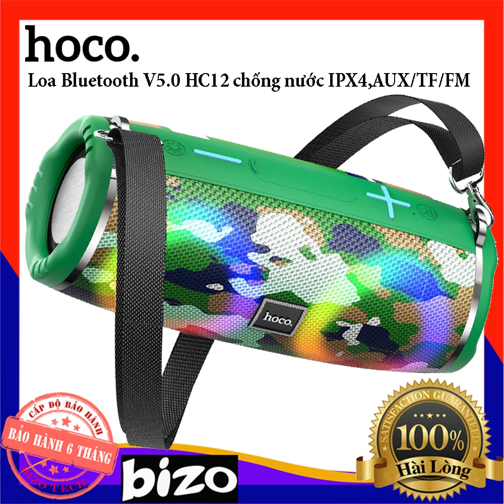 Loa BLUETOOTH HOCO HC12 AUX/TF/FM/V5.0 chống nước IPX4 kèm dây đeo chắc chắn kèm đèn LED nháy theo nhạc