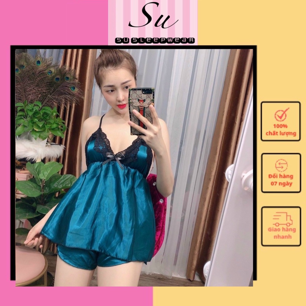 BỘ NGỦ 2 DÂY QUẦN ĐÙI PHI LỤA MỀM - BỘ NGỦ 2 DÂY PHỐI REN RẺ ĐẸP