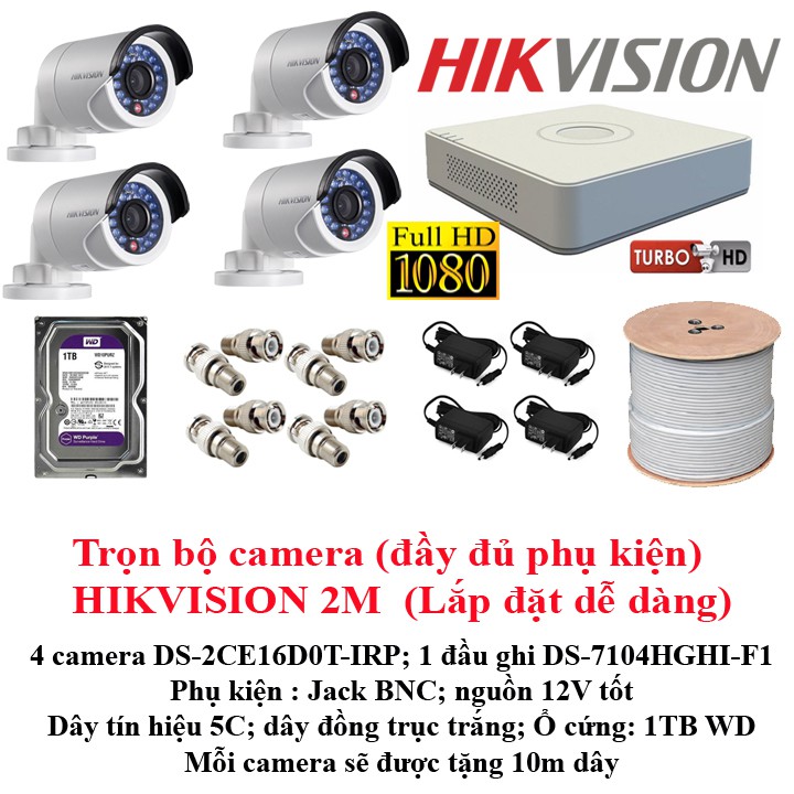 Trọn bộ 4 camera quan sát 2.0M- Ổ CỨNG 1TB hàng chính hãng bảo hành 24 tháng (lắp đặt dễ dàng) | WebRaoVat - webraovat.net.vn