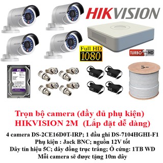 Trọn bộ 4 camera quan sát 2.0M- Ổ CỨNG 1TB hàng chính hãng bảo hành 24 tháng (lắp đặt dễ dàng)
