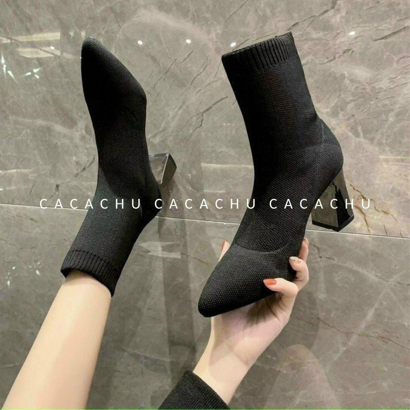 Boot len nữ cổ cao lửng gót trụ bạc tráng gương cao 7 phân hàng Quảng Châu CACACHU G016, giày bốt nữ đẹp siêu hot 2021 | BigBuy360 - bigbuy360.vn