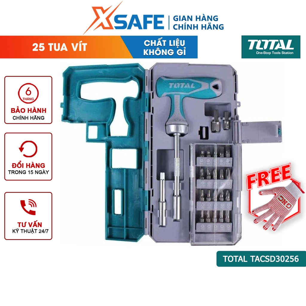 Bộ tua vít chữ T đa năng 25 chi tiết TOTAL TACSD30256 thép hợp kim chắc chắn bển bỉ dễ thay đổi đầu vít - chính hãng