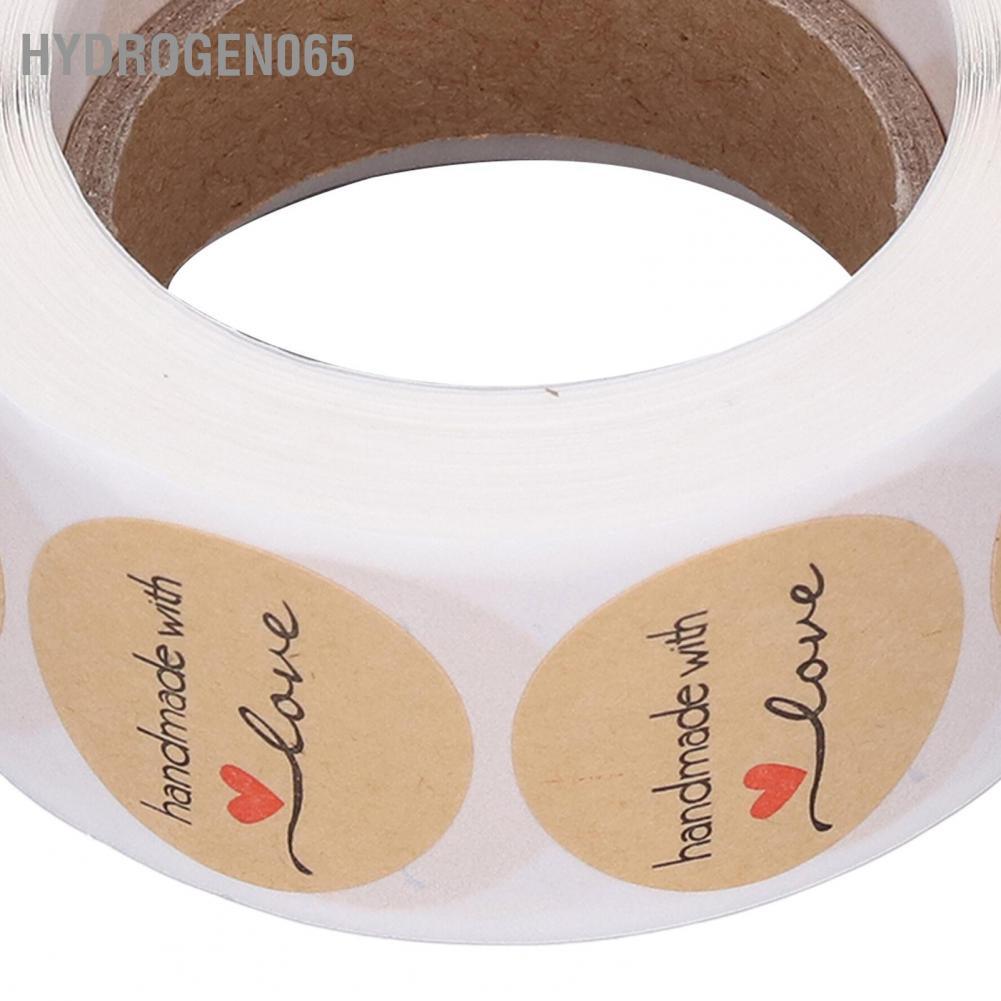 Hydrogen065 1 Roll Kraft Paper Stickers Handmade with Love Design Cute Heart Stationery Label for Food Labeling