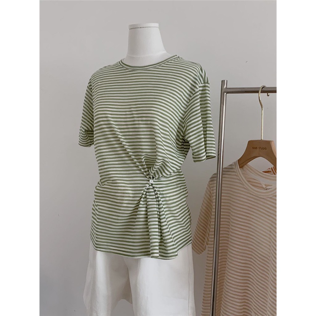 ÁO THUN NỮ áo phông sọc kẻ nút eo dễ thương  XONXEN SHOP freesize mã 8193