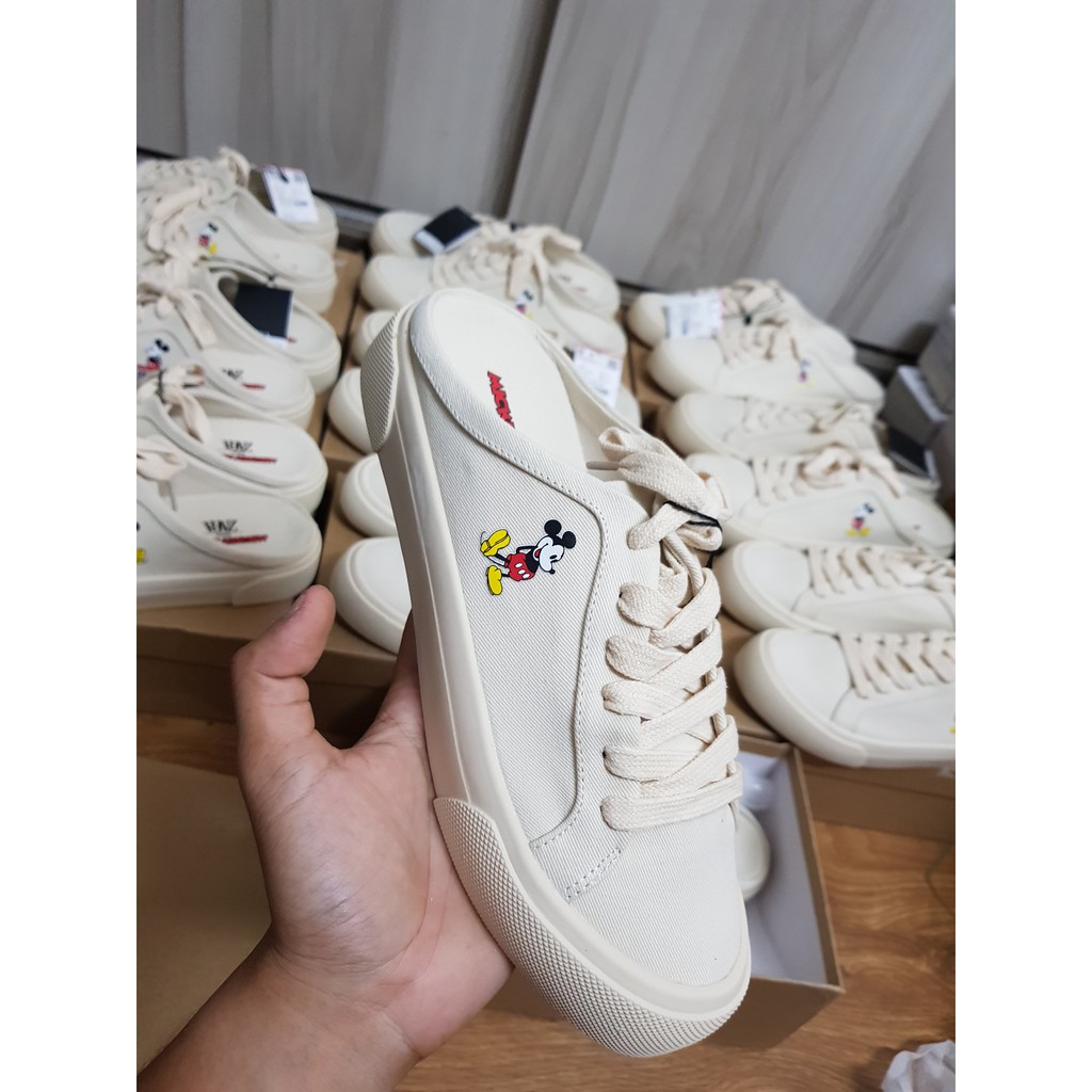 Giày Zara Lười Canvas Chuột Mickey Đạp Gót