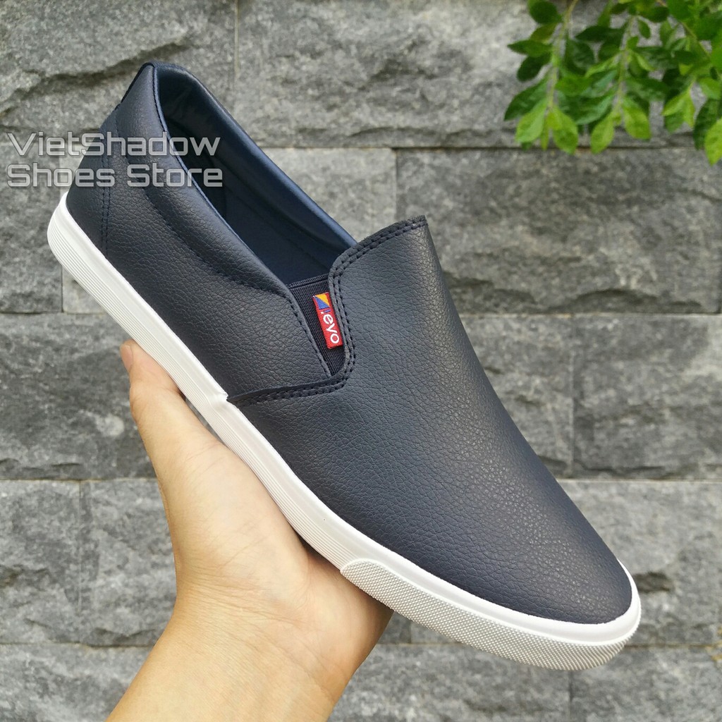 Slip on da - Giày lười da nam cao cấp thương hiệu LEYO - Da PU 3 màu đen, trắng và xanh navy - Mã SP A5192