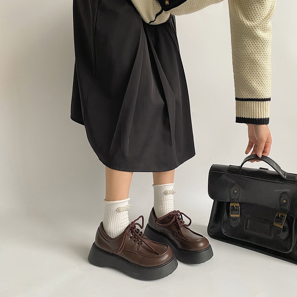 Giày Oxford Da Trơn Nữ Màu Đen Nâu Vintage GL02