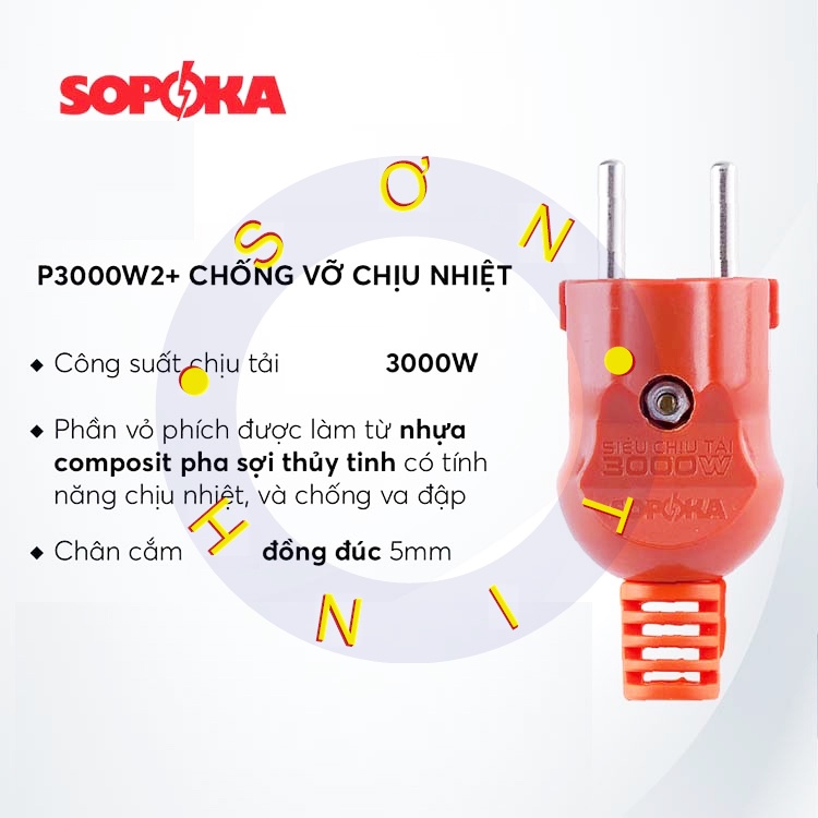 Phích Cắm Điện Chịu Tải Cao SOPOKA P3000W2+ Chống Vỡ Chịu Nhiệt