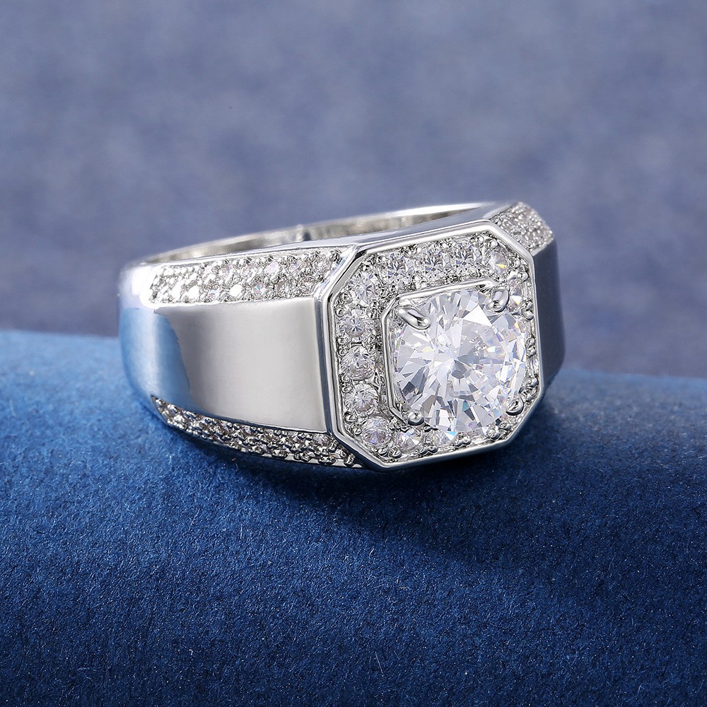 weiweijewelry/Nhẫn vàng trắng sang trọng nam Nhẫn đính hôn kim cương đá quý trắng