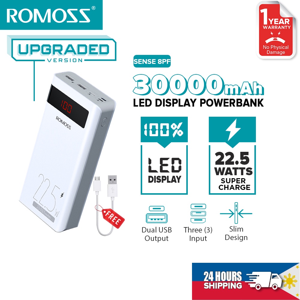 Sạc dự phòng ROMOSS Sense 8PF 30000mAh 22.5w sạc nhanh/ màn hình kỹ thuật số
