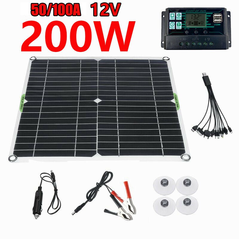 Tấm Pin Năng Lượng Mặt Trời 200w 12v Cho Bộ Điều Khiển Rv Caravan Thuyền Kèm Phụ Kiện