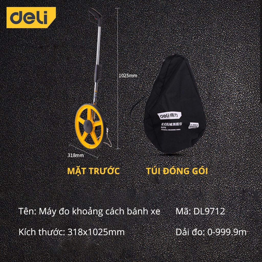 Thước Đo Khoảng Cách Dạng Bánh Xe 12,5 Inch Deli Cao Cấp Chính Hãng - Độ Chính Xác Cao, Thuận Tiện, Dễ Sử Dụng - DL9712