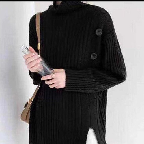 【ZHELIHANGFEI】Áo Sweater Dệt Kim Tay Dài Cổ Lọ Thiết Kế Trẻ Trung Cá Tính