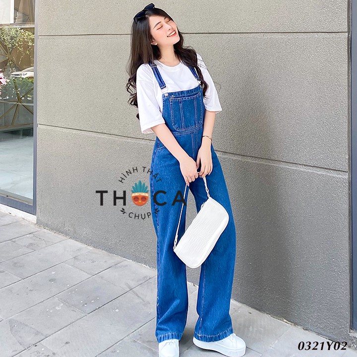 Yếm jean quần dài ống rộng túi trước xanh đậm THOCA HOUSE thời trang dạo phố trendy cực đẹp | BigBuy360 - bigbuy360.vn