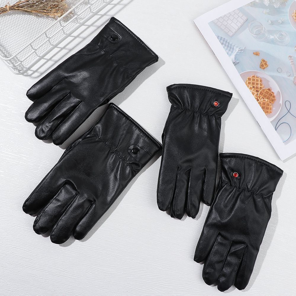 Đôi găng tay da PU dày giữ ấm sử dụng màn hình cảm ứng cho nam nữ