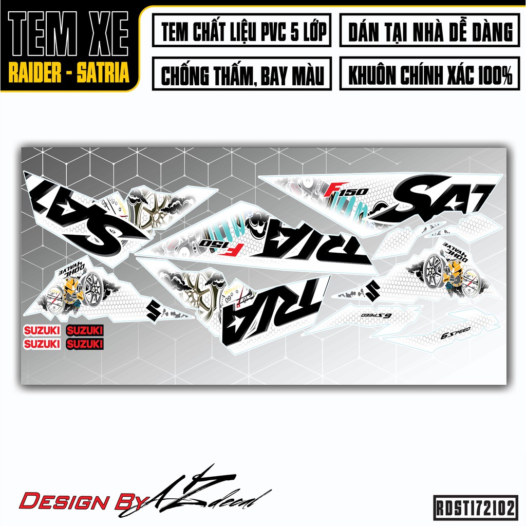 Tem Xe Suzuki Raider/Satria Mẫu F150 Chọn Màu | RDST172102 | Chất Liệu Decal PVC Chống Nước, Dễ Dán