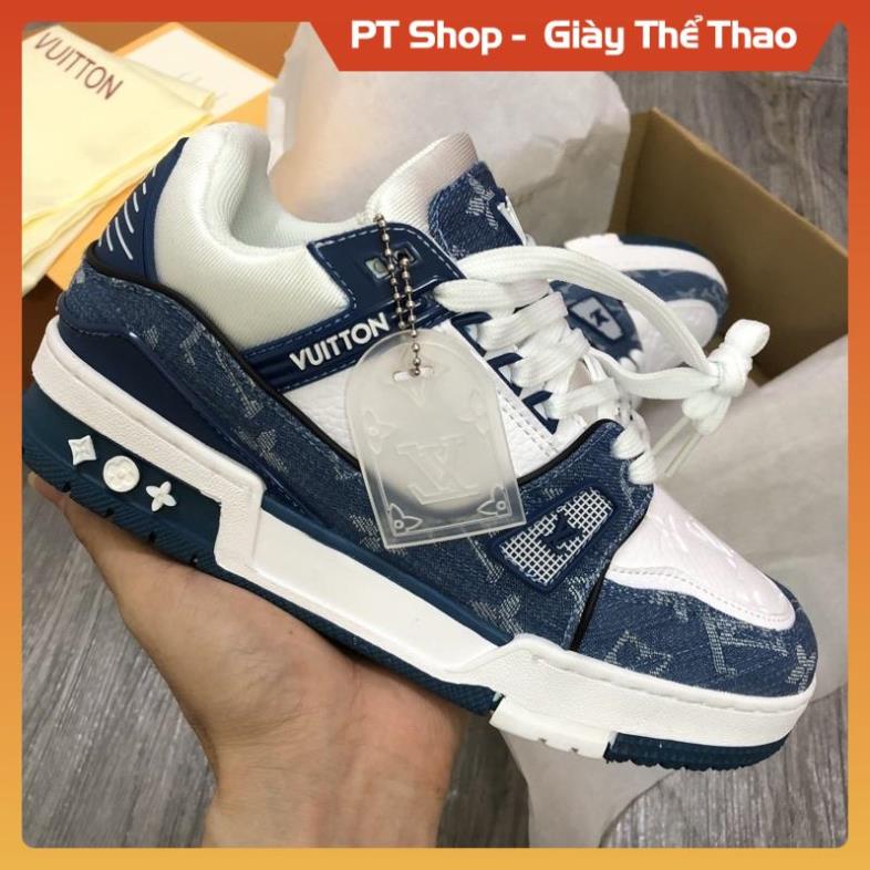 Giầy LV các nầy đen xanh lá đỏ hồng full phụ kiện, Giầy LV Sneaker nam nữ