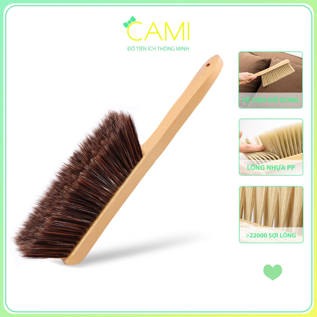 Bàn chải đa năng cán gỗ dài loại lớn nhựa mềm PP phủi bụi vệ sinh giấy dép, đồ gia dụng, ghế Sofa - Cami - CMPK242