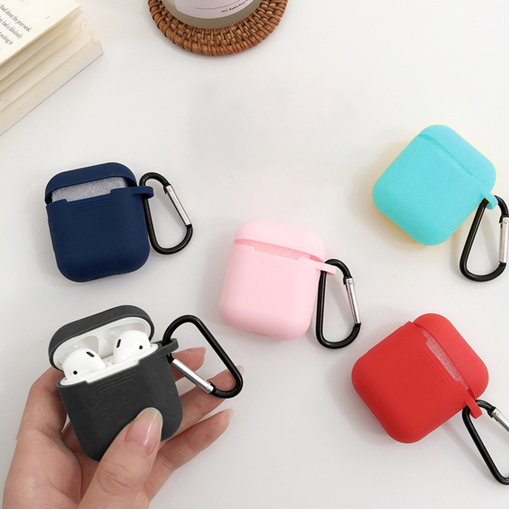 Set 4 Món Hộp Đựng Tai Nghe Airpods 1 / 2 Bằng Silicon Chống Trầy Kèm Móc Khóa Tiện Lợi