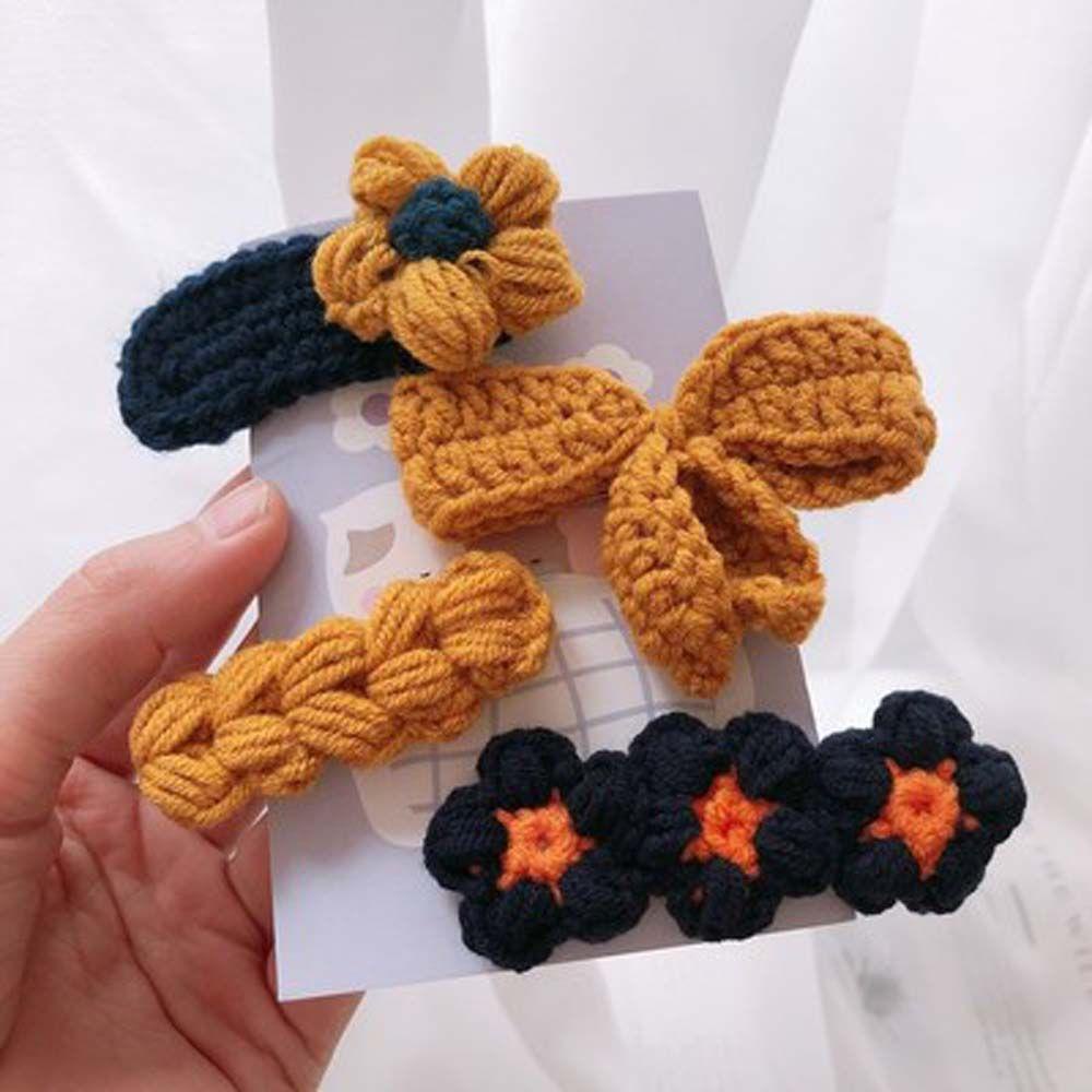 Bộ 4 Kẹp Tóc Vải Dệt Kim Đính Nơ Hoa Màu Kẹo Ngọt Phong Cách Hàn Quốc Dễ Thương