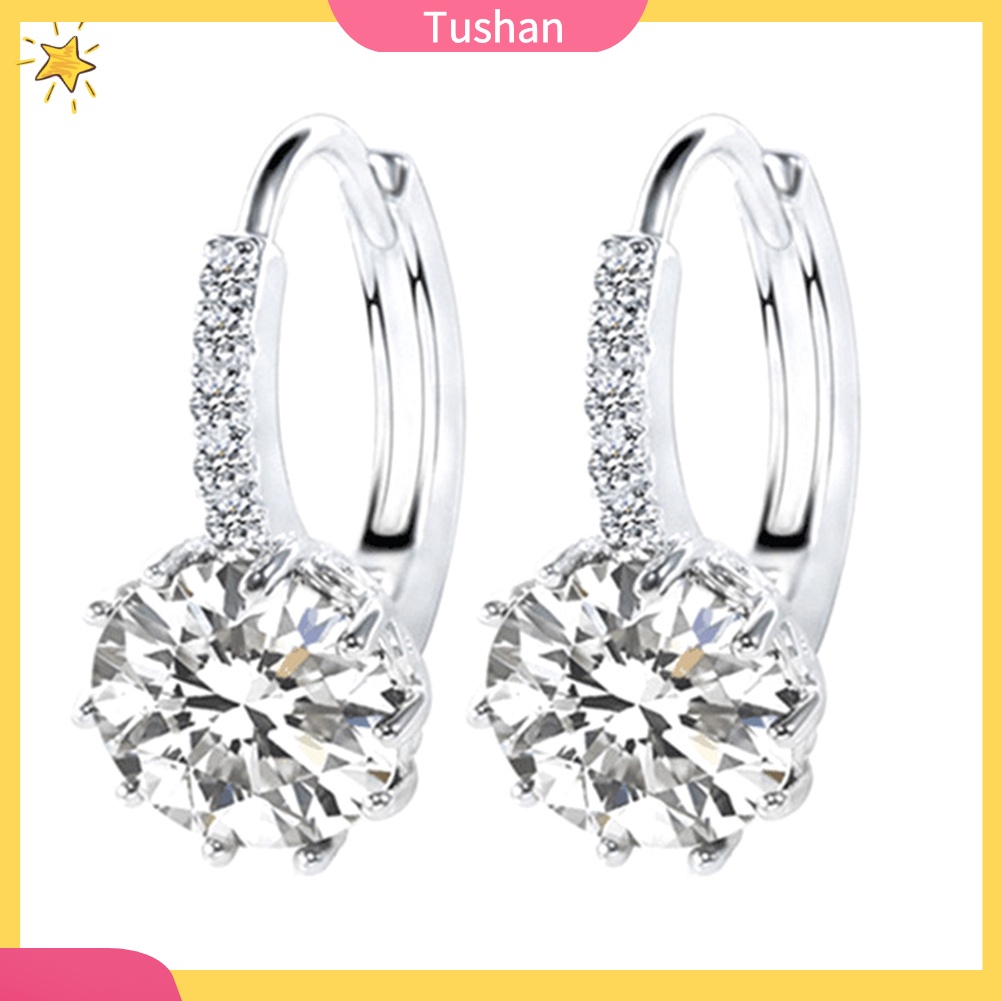 Khuyên Tai Đính Đá Zircon Tròn Thời Trang Cho Nữ
