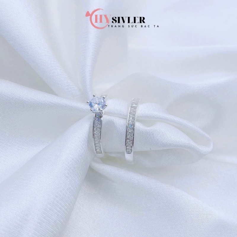 Nhẫn đôi bạc ta đính đá ghết trẻ trung siêu hot nhẫn đôi bạc thật