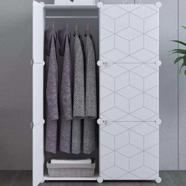 Tủ nhựa quần áo lắp ghép 6 ô sâu 47cm. Tặng 1 treo và tay cầm mở cửa. Mẫu mới siêu HOT. Thân đen cửa trắng quần áo