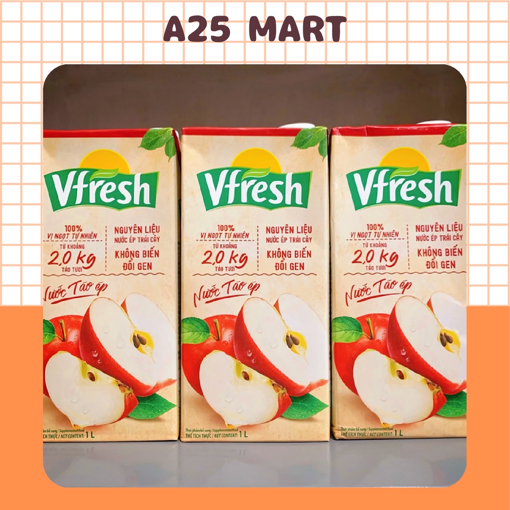 (Mẫu Mới) Nước Táo Ép Vfresh 100% Vị Ngọt Tự Nhiên Hộp 1L