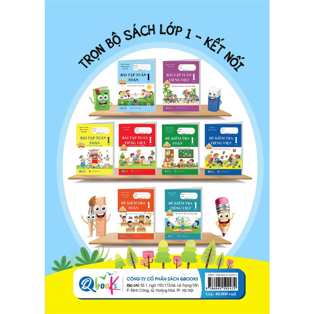 Sách - Bộ 2 quyển bài tập tuần và đề kiểm tra Toán lớp 1 học kì 1 kết nối tri thức