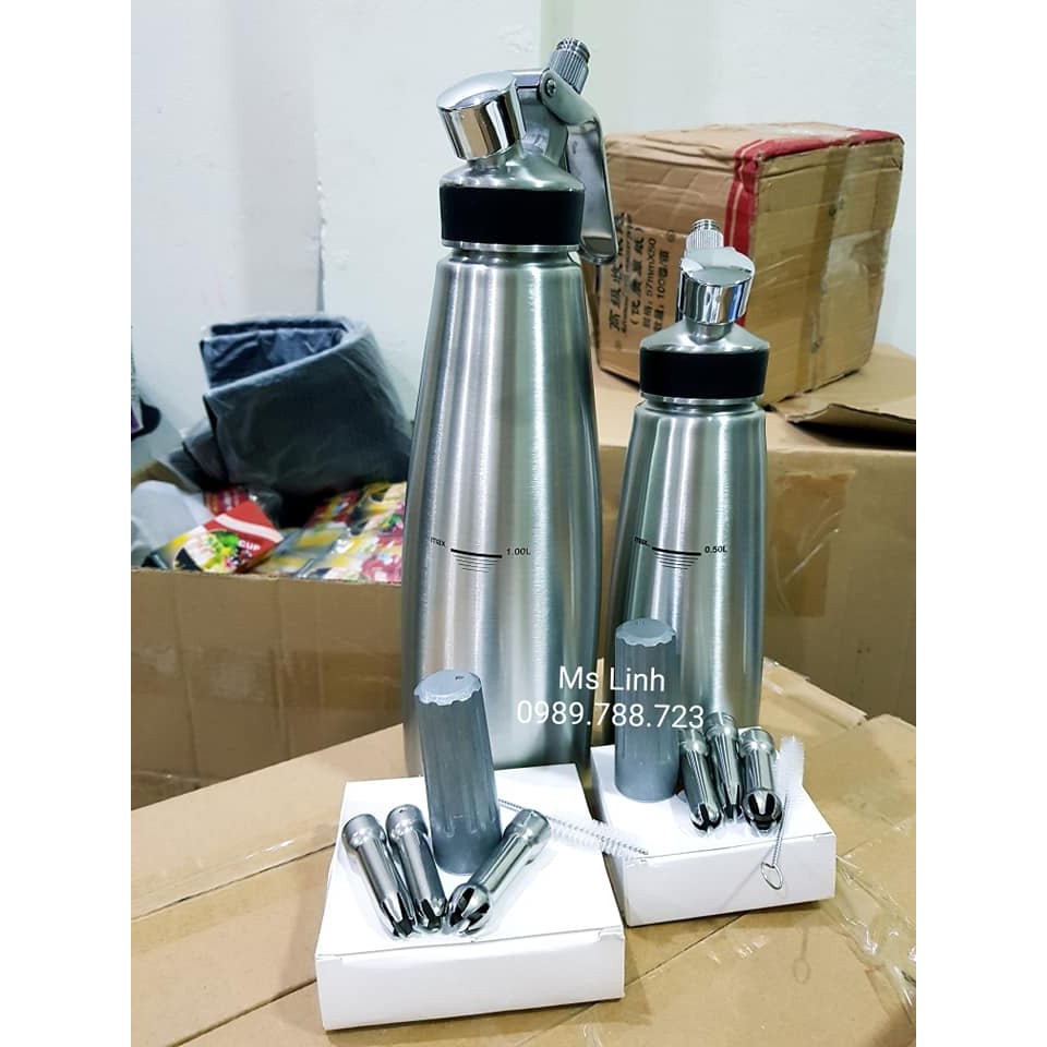 Bình xịt kem tươi mosa 0.5L và 1L- Hàng Nhập Khẩu chuyên dùng cho đồ uống đá xay, làm bánh