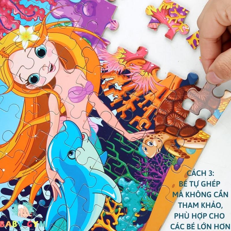 Đồ chơi xếp hình cho bé, Tranh ghép hình bằng gỗ 100 mảnh, 200 mảnh ghép có tranh hướng dẫn và hộp đựng cao cấp BABYGYM
