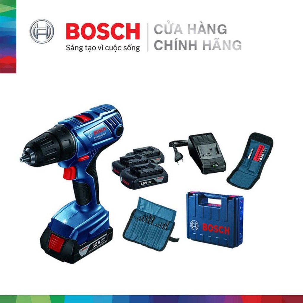 [Hàng chính hãng] Máy khoan vặn vít dùng pin Bosch GSR 180-LI - phụ kiện mới